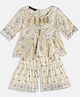 READIPRINT Three Fourth Sleeves Seamless Floral Swirl Printed Frock Style Tassel Detailed Kurta With Coordinating Lurex Striped Sharara - Beige