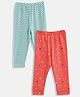 Femea Pack Of 2 Star & Hearts Printed Ankle Length Leggings - Rose & Sea Green