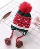 Babyhug Pom Pom Woolen Cap Argyle Design - Red