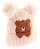 Babyhug Woollen Cap With Bear Face Applique - Beige