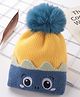 Babyhug Pom Pom Woolen Cap Cartoon Design - Blue & Yellow
