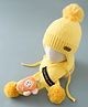 Babyhug Pom Pom Woollen Cap & Muffler Set Carrot Applique Large Size - Yellow