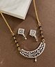 Digital Dress Room Gold Plated Long Mangalsutra Earrings Set Fancy AD Pendant Single Line Black Bead Chain For Women - 20 g