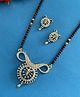 Digital Dress Room Gold Plated Long Mangalsutra Earrings Set Fancy AD Pendant Single Line Black Bead Chain - Silver