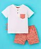 Simply Premium Sinker Half Sleeve T-Shirt & Knee Length Shorts With Crocodile Print - White & Orange