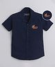 Polka Tots Half Sleeves Bon Voyage Metallic Printed Shirt - Dark Blue