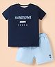 First Smile Sinker Knit Half Sleeves T-Shirt & Shorts Set Text Print - Navy Blue