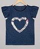 The Sandbox Clothing Co Short Flutter Sleeves Heart Design Sequins Embellished Top - Blue