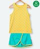 Nino Bambino 100% Organinc Cotton Sleeveless Flower Printed Top With Overlapped Skirt - Yellow & Blue