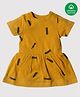 Nino Bambino 100%  Cotton Half Sleeves All Over Abstract Block Printed Drop Waist Designed Dress - Mustard Yellow