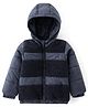 Babyhug Woven Full Sleeves Hooded Jacket with Fur Detailing - Navy