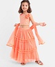 Babyhug Sleeveless Woven Sequenced Choli With Glitter Net Tiered Lehenga - Coral
