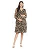 Momsoon Full Puffed Sleeves Leopard Printed Maternity Chiffon Luxe Dress - Black & Brown