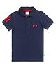 JusCubs Half Sleeves Shoulder Patch Work Detailed & Placement Logo Embroidered & Bio Washed Polo Tee - Navy Blue