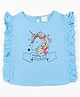 JusCubs Frilled Sleeves Unicorns Printed Top - Blue
