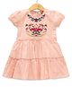 JusCubs Puffed Sleeves Floral Embroidered Tiered Dress - Pink