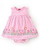 Babyhug 100% Cotton Knit Sleeveless Frock Style Onesie Stripes & Floral Print - Pink
