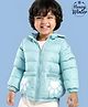 Babyoye Inner Sherpa Lined Solid Dyed Full Sleeves Hooded Jacket with Animal Print - Blue