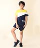 Lilpicks Couture Half Sleeves Colour Blocked Tee With Shorts - Blue