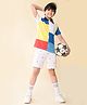 Lilpicks Couture Half Sleeves Colour Blocked Polo Tee With All Over Sea Elements Printed Shorts - Multi Colour