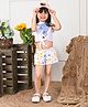 Lilpicks Couture Sleeveless Bird Printed Front Knot Tie Up Top With Coordinating Shorts - Off White