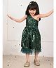 Lilpicks Couture Sleeveless One Shoulder Neckline Designed & Sequin Embellished Fit & Flare Bow Detailed Dress - Green