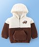 Babyoye 100% Cotton Solid Dyed Full Sleeves Hooded Sweater with Cut & Sew Design - Brown & White