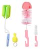 Chinmay Kids 4 Pcs Baby Milk Bottle Brush Nipple Straw Cleaner Sponge Flexible Handle & Bristles Brush Cleaner - Green & Pink