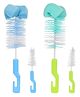 Chinmay Kids 4 Pcs Baby Milk Bottle Brush Nipple Straw Cleaner Sponge Flexible Handle & Bristles Brush Cleaner - Green & Blue