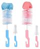 Chinmay Kids 4 Pcs Baby Milk Bottle Brush Nipple Straw Cleaner Sponge Flexible Handle & Bristles Brush Cleaner - Pink & Blue