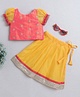 Many frocks & Half Puffed Sleeves Floral Design Lace Embellished Woven  Silk Choli Lehenga Pattu Pavdai Set - Pink & Yellow