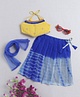 Many frocks & Sleeveless Tassel Detailed Pearls Embellished Lehenga Choli With Dupatta - Blue Yellow