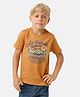 Kate & Oscar Half Sleeves Aeroplane Placement Printed Tee - Brown