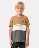 Kate & Oscar Half Sleeves Text Placement Printed Colour Blocked Tee - Brown