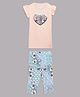 Guess Cap Half Sleeves  Brand Name & Floral Printed Top & Pant - Blue