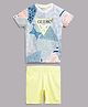 Guess Half Sleeves Brand Name & Geometric Printed Tee & Pant - Blue & Yellow