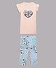 Guess Cap Sleeves  Brand Name & Floral Printed Top & Pant - Blue