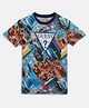 Guess Half Sleeves Moroccan Mosaic Abstract Printed Tee - blue & Multi Colour