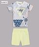 Guess Half Sleeves Brand Name & Geometric Printed Tee & Short -  Blue