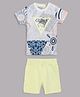Guess Half Sleeves Brand Name & Geometric Printed Tee & Short -  Blue