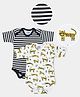 Mi Arcus  Cotton Hal Sleeves Striped & Animal Print Onesies Pack of 2 Black & White