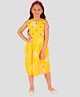 Lil' Drama Sleeveless Fusion Tie & Dye With Jaipuri Flower Embroidered Yoke Overlapped Dress - Yellow