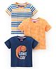 Babyhug Cotton Half Sleeves T-Shirt Stripes & Basketball Print Pack of 3- Orange & Navy Blue