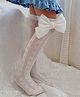 Flaunt Chic Bow Appliqued High Knee Mesh Lace Socks - White