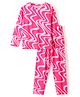 Kanvin Cotton Full Sleeves Night Suit Marble Print- Pink