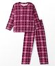 Kanvin Cotton Knit Full Sleeves Checkered Night Suit - Maroon