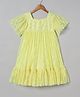 BYB Premium Lime Color Soft Lace Knee Length Dress With Flared Sleeve For Girls - Lime