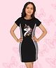 Cutecumber Half Sleeves Unicorn Detailed Sequin Embellished & Placement Striped Shift Dress - Black