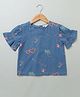 Sweetlime by A.S  Half Frill Sleeves Organic Cotton Beach  Theme & Heart Embroidered Top - Blue