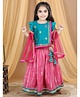 Kinder Kids Frill Cap Sleeves Embroidered & Gota Lace Embellished Choli With Lurex Striped Lehenga & Dupatta - Green & Pink